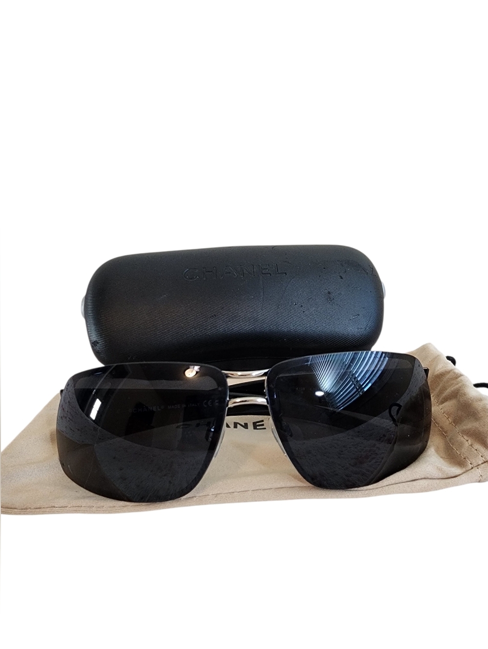 Chanel 4138 c.127/87 Y2K Shield Sunglasses – Black Wrap | Full Set w/ Case